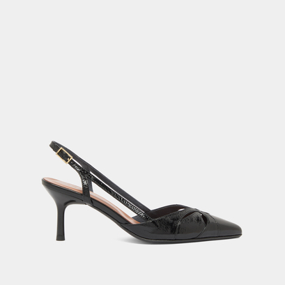 Escarpins slingbacks à bouts pointus en cuir brillant noir | DAMOUR | Jonak