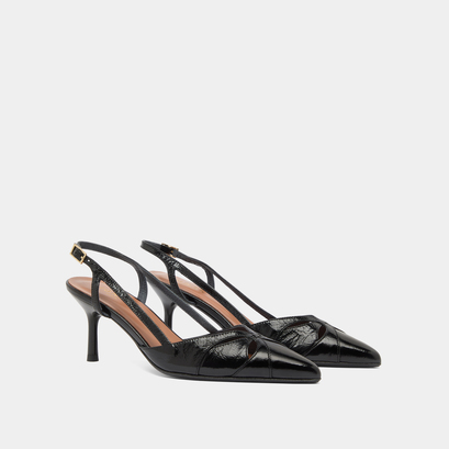 Escarpins slingbacks à bouts pointus en cuir brillant noir | DAMOUR | Jonak