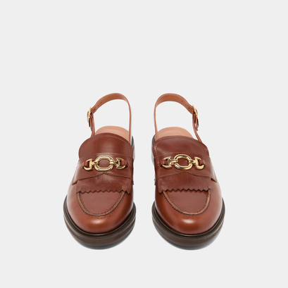 Mocassins à bouts arrières ouverts en cuir cognac | DELPHY | Jonak