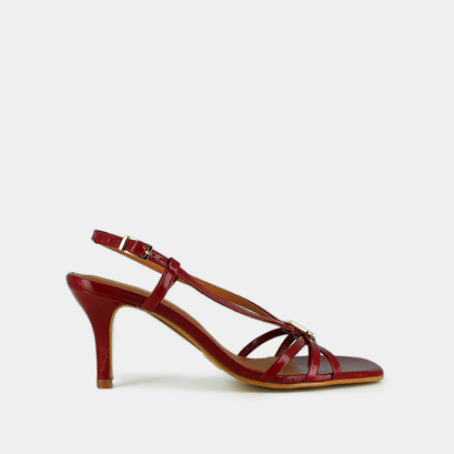 Sandales à talons et monogrammes en cuir brillant rouge carmin | VOMA | Jonak