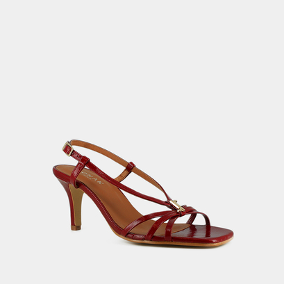 Sandales à talons et monogrammes en cuir brillant rouge carmin | VOMA | Jonak