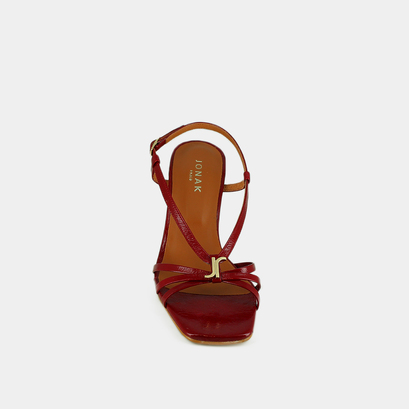 Sandales à talons et monogrammes en cuir brillant rouge carmin | VOMA | Jonak