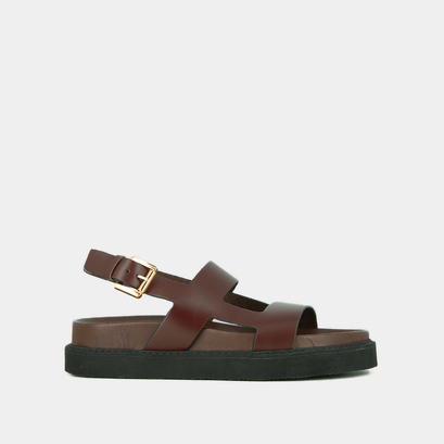 Sandales à brides croisées en cuir glacé marron foncé | LAGUNE | Jonak