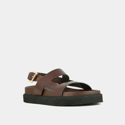 Sandales à brides croisées en cuir glacé marron foncé | LAGUNE | Jonak