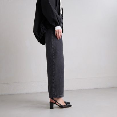 Slingbacks à talons en vernis plissé noir et résille noire | DHAPOPILLE | Jonak