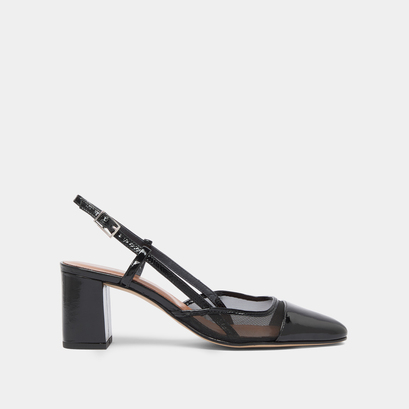 Slingbacks à talons en vernis plissé noir et résille noire | DHAPOPILLE | Jonak