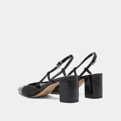 Slingbacks à talons en vernis plissé noir et résille noire | DHAPOPILLE | Jonak
