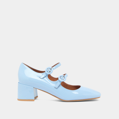 Babies à doubles brides et bouts arrondis en vernis bleu clair | DELOU | Jonak