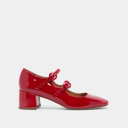 Babies à doubles brides et bouts arrondis en vernis rouge cerise | DELOU | Jonak