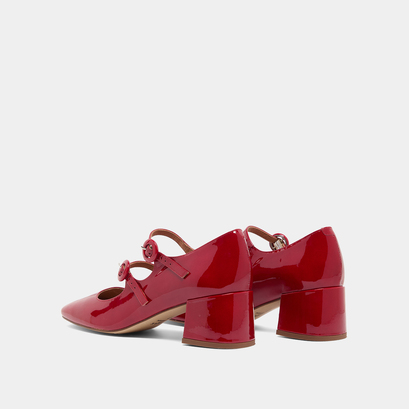 Babies à doubles brides et bouts arrondis en vernis rouge cerise | DELOU | Jonak