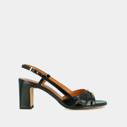 Sandales à talons et monogrammes en cuir brillant noir | VICTI | Jonak