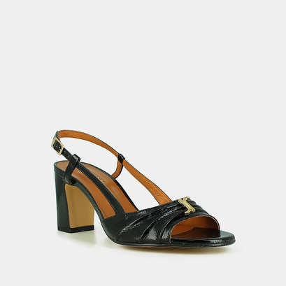 Sandales à talons et monogrammes en cuir brillant noir | VICTI | Jonak