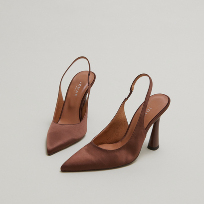 Escarpins slingbacks à bouts pointus en satin marron | DRESSY | Jonak