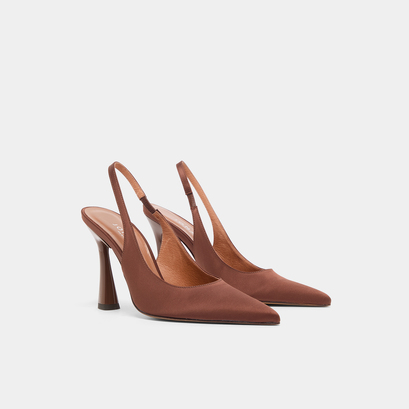 Escarpins slingbacks à bouts pointus en satin marron | DRESSY | Jonak