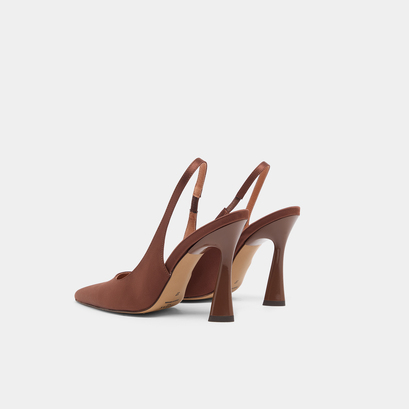 Escarpins slingbacks à bouts pointus en satin marron | DRESSY | Jonak