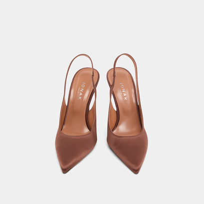 Escarpins slingbacks à bouts pointus en satin marron | DRESSY | Jonak