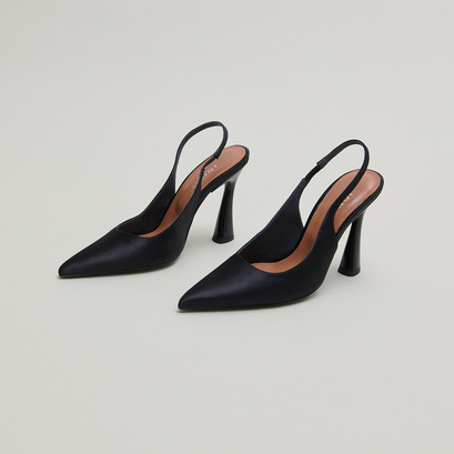 Escarpins slingbacks à bouts pointus en satin noir | DRESSY | Jonak