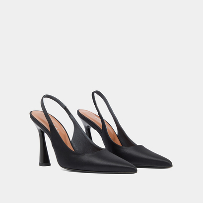 Escarpins slingbacks à bouts pointus en satin noir | DRESSY | Jonak