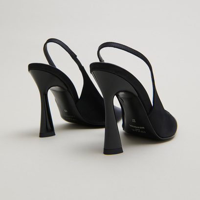 Escarpins slingbacks à bouts pointus en satin noir | DRESSY | Jonak