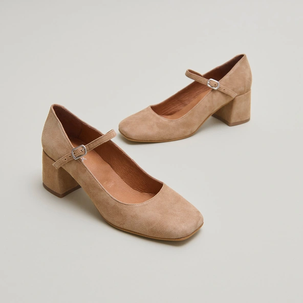 Babies &agrave; talons carr&eacute;s en velours camel | ALIENOR | Jonak