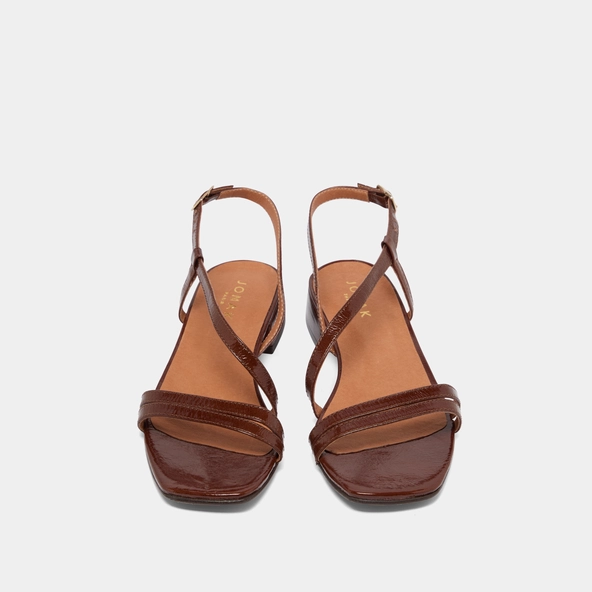 Sandales à petits talons en cuir brillant marron | ANAYA | Jonak