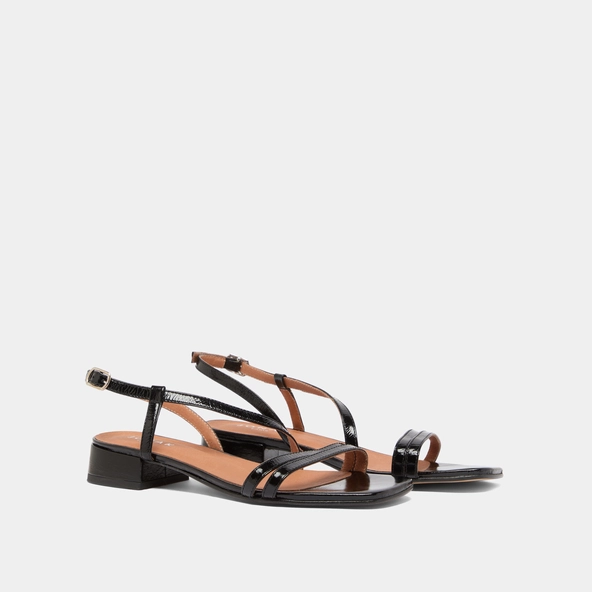Sandales à petits talons en cuir brillant noir | ANAYA | Jonak