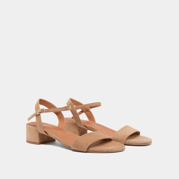 Sandales &agrave; talons carr&eacute;s en velours camel | VIA | Jonak