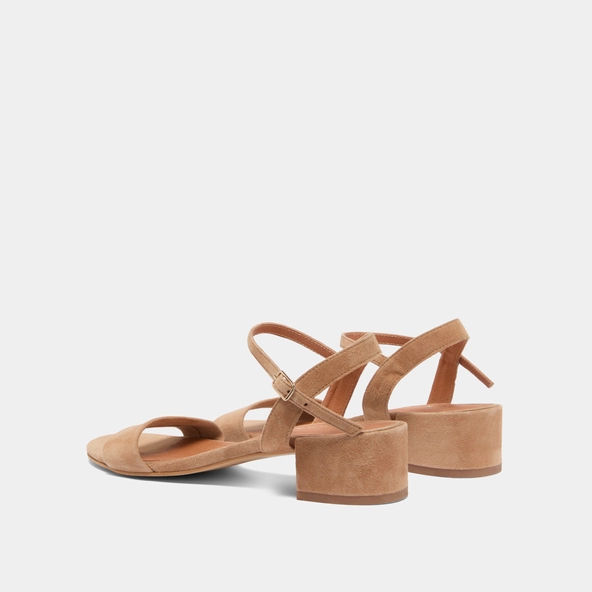 Sandales &agrave; talons carr&eacute;s en velours camel | VIA | Jonak