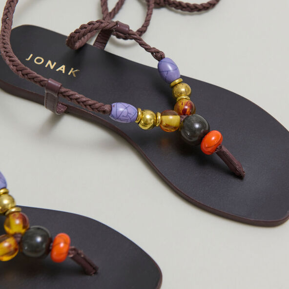Plagettes à lacets en cuir et corde marron foncé | SIENNA | Jonak