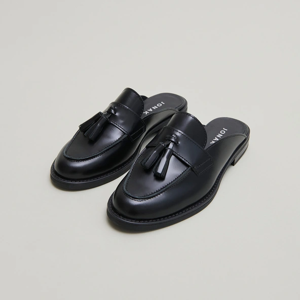 Mocassins à glands et bouts arrières ouv... en cuir glacé noir | NATALY | Jonak
