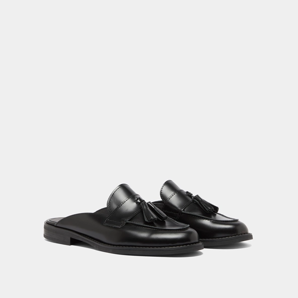 Mocassins à glands et bouts arrières ouv... en cuir glacé noir | NATALY | Jonak