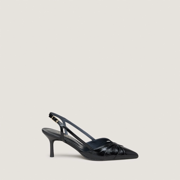 Escarpins slingbacks &agrave; bouts pointus en cuir brillant noir | DAMOUR | Jonak