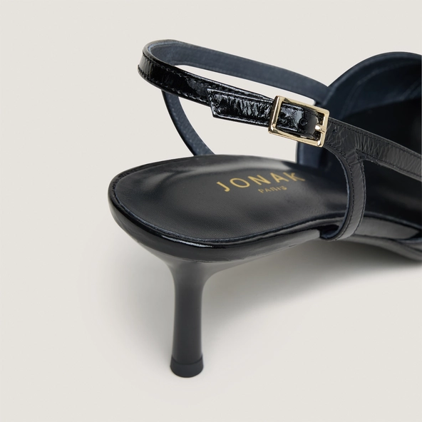 Escarpins slingbacks &agrave; bouts pointus en cuir brillant noir | DAMOUR | Jonak