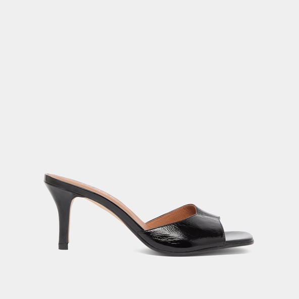 Mules à talons en cuir brillant noir | VERTIGO | Jonak