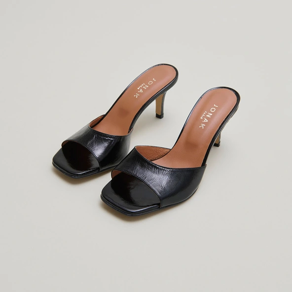 Mules à talons en cuir brillant noir | VERTIGO | Jonak