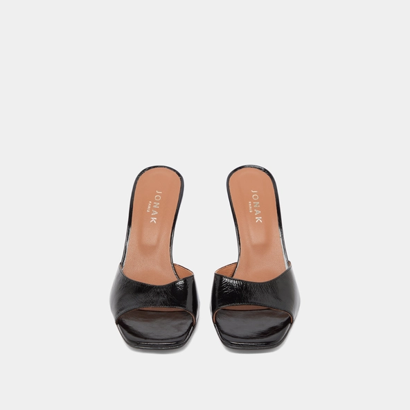 Mules à talons en cuir brillant noir | VERTIGO | Jonak