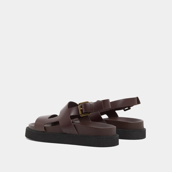 Sandales à brides croisées en cuir glacé marron foncé | LAGUNE | Jonak
