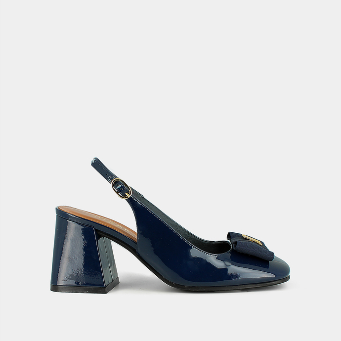 Escarpins slingbacks à bouts carrés en vernis bleu | RELISE | Jonak