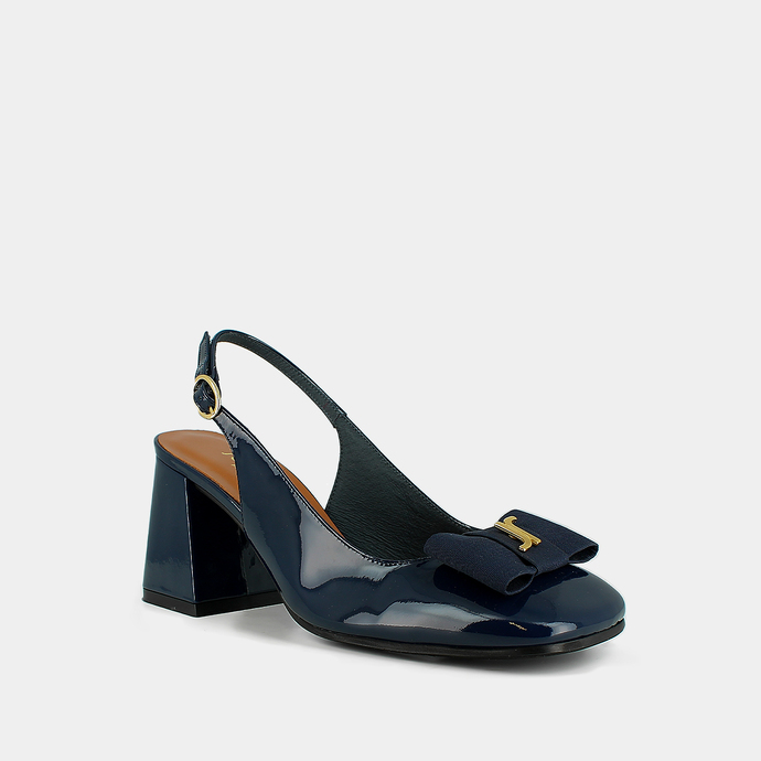 Escarpins slingbacks à bouts carrés en vernis bleu | RELISE | Jonak