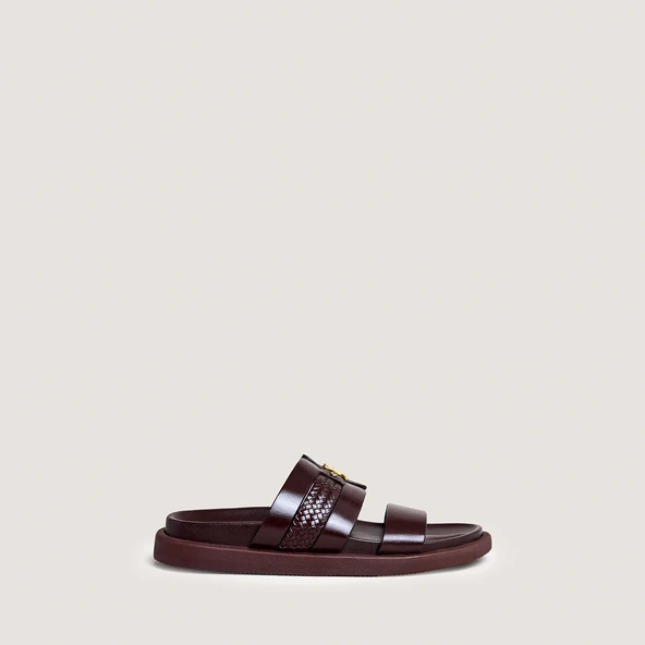 Mules &agrave; monogrammes en cuir marron fonc&eacute; | WAC | Jonak