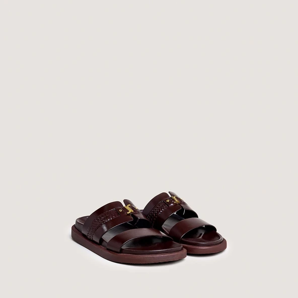 Mules &agrave; monogrammes en cuir marron fonc&eacute; | WAC | Jonak