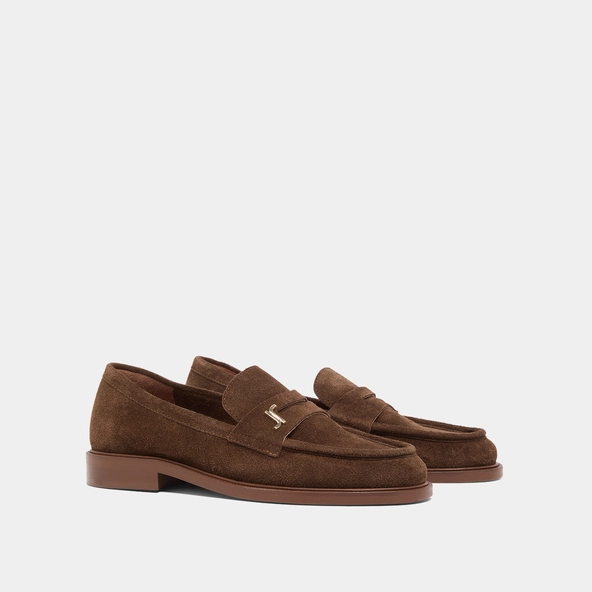 Mocassins &agrave; bouts ronds et monogrammes en cro&ucirc;te marron | DUEDI | Jonak