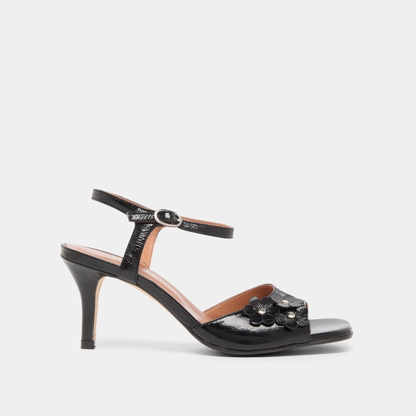 Sandales à talons et fleurs en cuir brillant noir | VAVA | Jonak