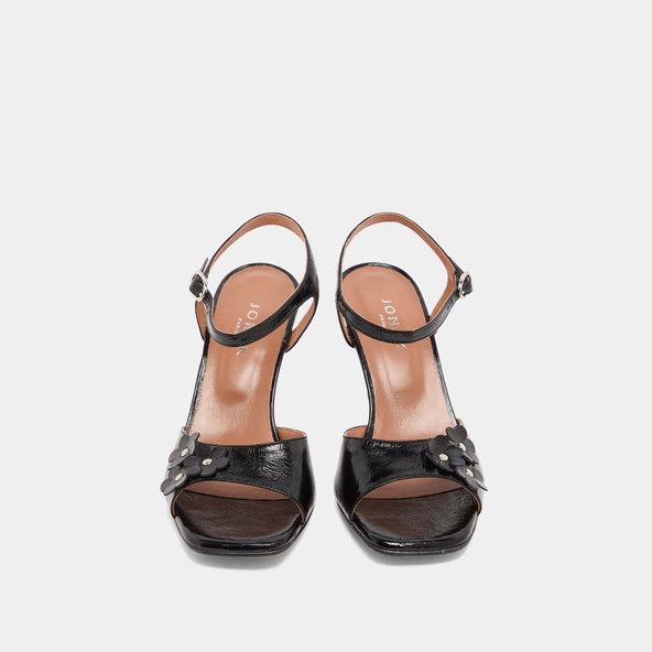 Sandales à talons et fleurs en cuir brillant noir | VAVA | Jonak