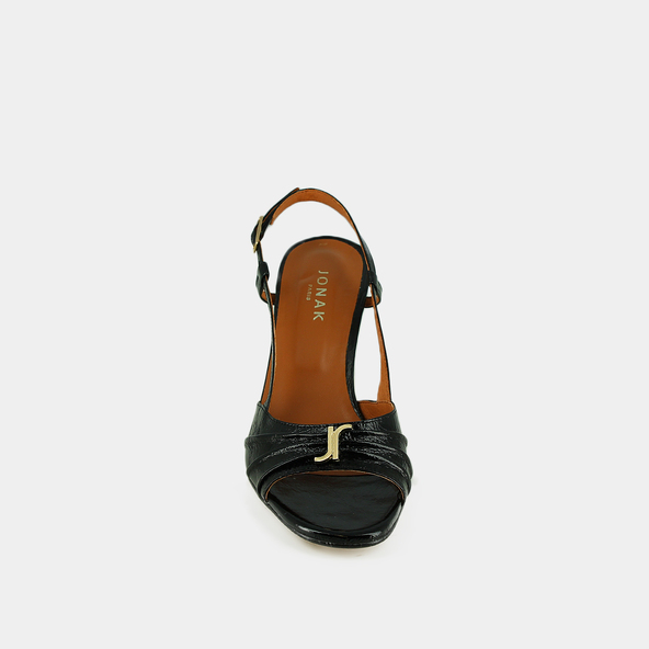 Sandales à talons et monogrammes en cuir brillant noir | VICTI | Jonak