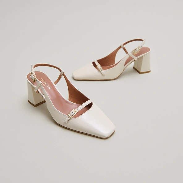 Slingbacks à talons en cuir brillant écru | DADELLE | Jonak