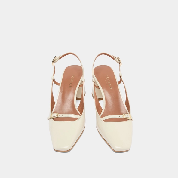 Slingbacks à talons en cuir brillant écru | DADELLE | Jonak