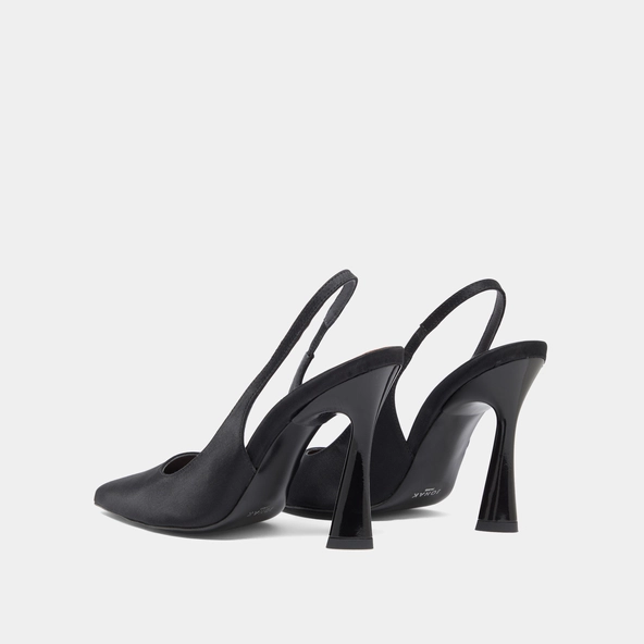 Escarpins slingbacks &agrave; bouts pointus en satin noir | DRESSY | Jonak