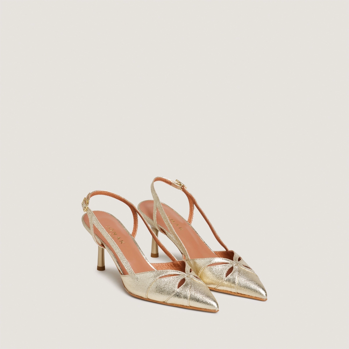Escarpins slingbacks à bouts pointus en textile métallisé platine | DAMOUR | Jonak