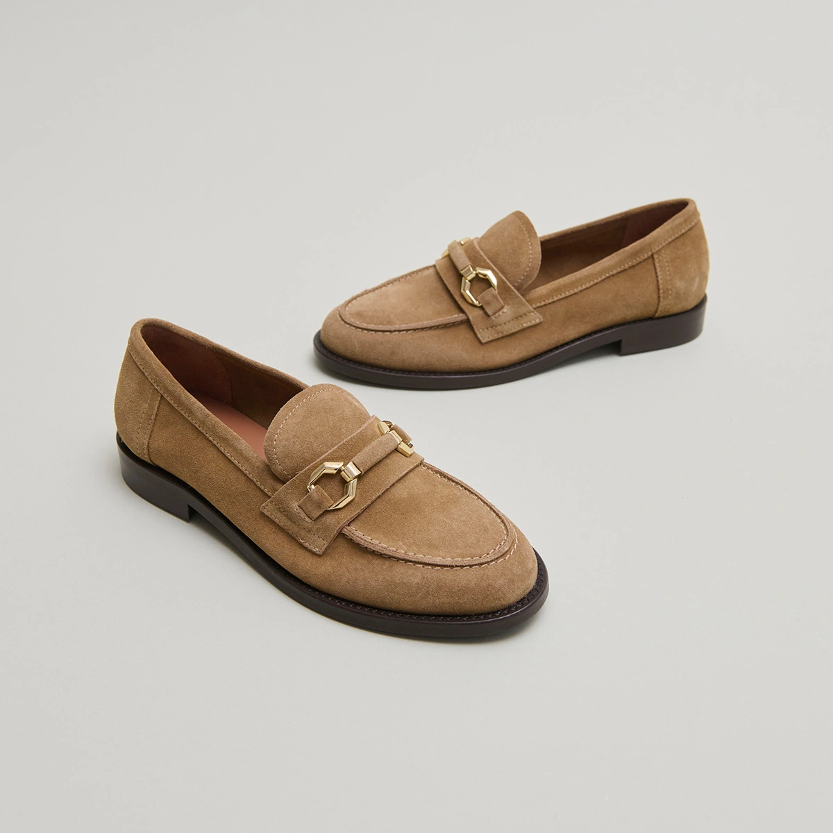 Mocassins &agrave; mors dor&eacute;s en cro&ucirc;te beige fonc&eacute; | DROP | Jonak